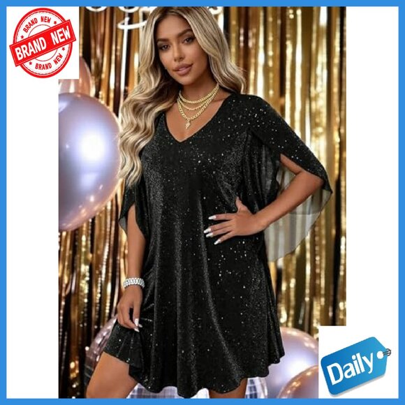 Sparkly Cocktail Dress Flutter Sleeve Chiffon Wedding Guest Party - Picture 4 of 8